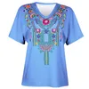 女性サマー刺繍TシャツフラワープリントVネック半袖ガールズトップTシャツレディースフローラルTシャツシャツ1Phyl22