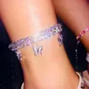 Gold Butterfly Anklet Rhinestone Crystal Ankle Charm Bracelet Boho Beach Anklets for Women Sandals Foot Bracelets Female Wedding Jewelry
