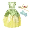 Summer Tiana Fancy Dress Girl Princess and the Frog Costume Children Floral Green Gown Kids Halloween Parth Fancy Cosplay Dress14627463