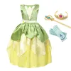 Summer Tiana Fancy Dress Girl Princess and the Frog Costume Children Floral Green Gown Kids Halloween Parth Fancy Cosplay Dress14627463