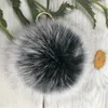 15cm / 6" regalo portachiavi Black gelo morbida reale della pelliccia di Fox sfera Pompon borsa Portachiavi Ciondolo