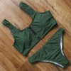 Fermuar Bikini Kadınlar Push Up Mayo Seksi Katı Bikini Set Spor Tarzı Mayo kadın Yüzme Mayo Beachwear T200508