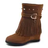 Bottes de neige à franges femmes 2020 automne et hiver nouveau daim intérieur rehaussant bottes courtes femmes sauvage grande taille1