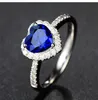 Mode smycken silverpläterade smycken kungblå hjärtformad safirring färgad ädelsten ring232s
