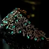 Luxury Baroque Black Green Crystal Leaf Bridal Crown Tiaras Rhinestone Crowns Infantis Brides Headbands Wedding Hair Accessories Y200727