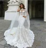 2020 Luxus Kapelle Meerjungfrau Brautkleider mit Wrap Illusion Applikation Spitze Brautkleid ärmellos Sweep Zug nach Maß Robe De Mariee