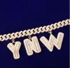Nom personnalisé Baguette lettres Bracelet/cheville 10 MM chaîne cubaine pendentifs colliers 7 pouces 8 pouces 9 pouces hommes Zircon bijoux