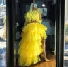 Trendy Geel Twee Stukken Hoog Laag Cocktail Party Jurken Extra Puffy Tule Rok Ruffle Prom Jassen Tiered Tutu Robe de Soiree Meisjes Vestidos