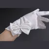 Women Satin Solid Color Short Wedding Gloves Big Bowknot Oblique Cuffs Full Fingered Mittens Formal Party Costume Gloves