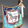 Foulard carré en soie sergé 100 pour femmes, Foulard Design européen, imprimé cheval français, châles à la mode, 130 130cm, 17103517