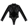 Women Leather Jumpsuit Latex Bodysuit Overalls Ladies Wetlook Swimsuit For Gymnastics Double Zipper Night Club Sleeping Leotard1270D