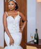 Afrikansk plus -storlek Mermaid Dresses Spaghetti Straps Appliced ​​spetspärlor Bröllopsklänning Brudklänningar Robes de Mari E