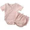 Kids Designer Kläder Tjejer Tjejer Artikel Pit Kläder Satser Baby Striped Cotton Rompers PP Byxor Suits Solid Jumpsuit Shorts Briefs Bloomer BC7548