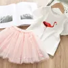 Kids Designer Clothes Girls Flamingo T Shirts Mesh Skirts 2pcs Sets Boutique Girl TUTU Skirt Suits Summer Kids Clothing DHW4031