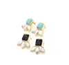 Nieuwe stijlen vergulde natuursteen geometrische vorm blad wit zwart turquoise oorbellen voor damesjewelry