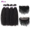 Allove Indian Extensions Wefts rakt med 13x4 spets frontala stängning Vattenvåg 4st mänskliga hårbuntar kinky lockiga brasilianska fo9028744