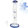 Straight Tube Glass Bongs Hookahs 10.8Inch Blue Heady Double Matrix Birdcage Perc Dab Rig with Bowl for Smoking