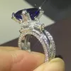 2020 Nieuwe aankomst unieke luxe sieraden Real 925 Sterling Silver Princess Cut Blue Sapphire CZ Diamond Eiffeltoren Women Wedding B2465185