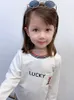 Girls Designer Outfits Autumn 2020 new Children Clothes Suits Kids Letter Printed Long Sleeve T-shirt + Stripe Trousers 2pcs Sets S386