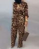 Jumpsuits das mulheres Macipers Mulheres Sexy Romper Leopardo amarrado cintura de manga longa macacão moda estilo casual para s-xl