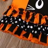 Halloween nya barn Cothing sätter långärmad tecknad katt topp + randiga byxor 2st / set mode höstkläder baby outfits m2396