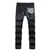 Mens raka patchwork jeans sommar mode män denim byxor casual smal passform skinny broderi byxor designer jeans för män