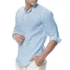 2020 Hot Mens Cotton Linen Henley 3/4 Sleeve Shirt Casual Breathable Shirts Fashion Summer Beach Tops