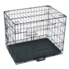 Gaiola de transportadora de fio de metal firme para animais de estimação Cão de gato de porta dupla com divisor e bandeja de plástico preto (PTCG01-24)