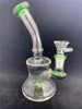 Dab Oil Rig bong Bécher en verre épais Bongs Inline Perc Conduites d'eau 14mm Joint petit recycleur Bong Avec tuyau de brûleur à mazout en verre dhl gratuit