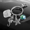 10pcs/lot Seahorse Keychain Mermaid Fish Scale Sea Horse Keychain Starfish Keyring Holder Shell Key Ring Chain Accessories Beach Jewelry