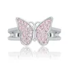 New Fashion Butterfly Womens Open Cuff Ring Band White Gold Plated Bling Pink Cubic Zirconia Full CZ Diamond Finger Rings Rapper Jewelry Bijoux Gifts for Ladies