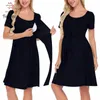 Women's Faux Wrap Pregnancy dress Maxi Maternity Dress with Tie Belt Short Sleeve Plus size Nursing Solid Clothes Homewear