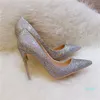 Hot Sa2020 summer fashion Women pumps silver glitter point toe bride wedding shoes high heels genuine leather real photo 12cm 10cm brand new