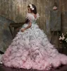 2020 Cute Flower Girl Dresses Jewel Neck Appliqued Beaded Feather Girl Pageant Gown Cascading Ruffle Sweep Train Custom Made2253