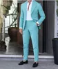 새로운 푸른 남자 정장 블레이저 결혼식 정장 슬림 맞는 2 조각 신랑 턱시도 최고의 멘 펜스 슈트 (자켓 + 바지) 맞춤 제작