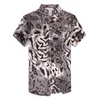 Camisas casuales de los hombres con estampado de leopardo para hombre de satén de manga corta de seda más tamaño Vestidos de verano 2021 Ropa con estilo Blusas Hawaiian Social