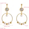 Korean Fashion Stainless Steel Drop Earring for Woman Classy Big and Small Round Multi Layers Rhinestone and Pearl Drop Earrings