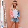 Kobiety Tie Dye Thin Hoodie Bluzy Jesień Bluza Z Długim Rękawem V-Neck Ladies Pulowers Casual Luźna Koszula Z Kapturem Topy Streetwear