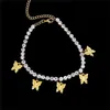 Iced Out Butterfly Tennis Anklet For Women Rhinestone Crystal Butterfly Beach Sandals Foot Chain Bracelet Jewelry