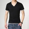 Elastisches Herren-T-Shirt mit V-Ausschnitt, solides Basic-T-Shirt für Männer, Baumwoll-T-Shirt, Tops, T-Shirts, atmungsaktiv, kurzärmelig