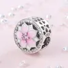 Openwork Pink Magnolia Flower Charm for Pandora 925 Sterling Silver Snake Chain Bracelet Bangle Making Charms Set Women Jewelry Beads with Original Box Set