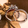 3 STKS Luxe Sieraden 925 Sterling SilverRose Gold Fill Drie Stenen Prinses Witte Topaas Dubbele Kleur Vrouwen Bruiloft Bruids Ring Set2872