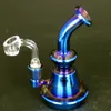 Cam Bong Su Boru Harnak Halkalı Geri Recycler Benzersiz füme Gümüş Renkli Baş Sanatla Percolator 14mm Erkek