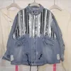 Sequined Denim Jacket Autumn Female Wear Loose Heavy Sequins Retro Pull Rope Worn Jeans Outwear