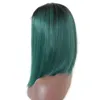 Green Lace Front Wigs Dark Roots Ombre Green 2 Tone Color Short Bob Wig Heat Resistant Fiber Synthetic Hair Glueless Lace Wigs for Women