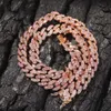 9mm Iced Out Women Choker Necklace Rose Gold Metal Cuban Link Full With Pink Cubic Zirconia Stones Chain Jewelry3028380