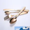 Rostfritt stål Guld Väskor Sätta Sked Gaffelkniv Beståndssatser Middag Steak Soup Kaffe Ice Cream Spoon Kitchen Utensil DHL WX9-1155