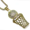 Hiphop Bling Iced Out Full Rhinestone Basketbal Hanger Ketting Rvs Sport Lange Kettingen voor Heren Sieraden