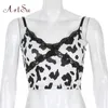 Lace Animal Cow Print Sleeveless Cami Top Summer Sexy Backless Spaghetti Strap Crop Tops Tees Women Casual Clothes AS41195