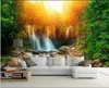 Individuelle Fototapeten für Wände 3D Wand Sonnenschein grüner idyllischer Landschaft Wald Wand Wasser Wasserfall TV Hintergrund Wandpapier Hauptdekor